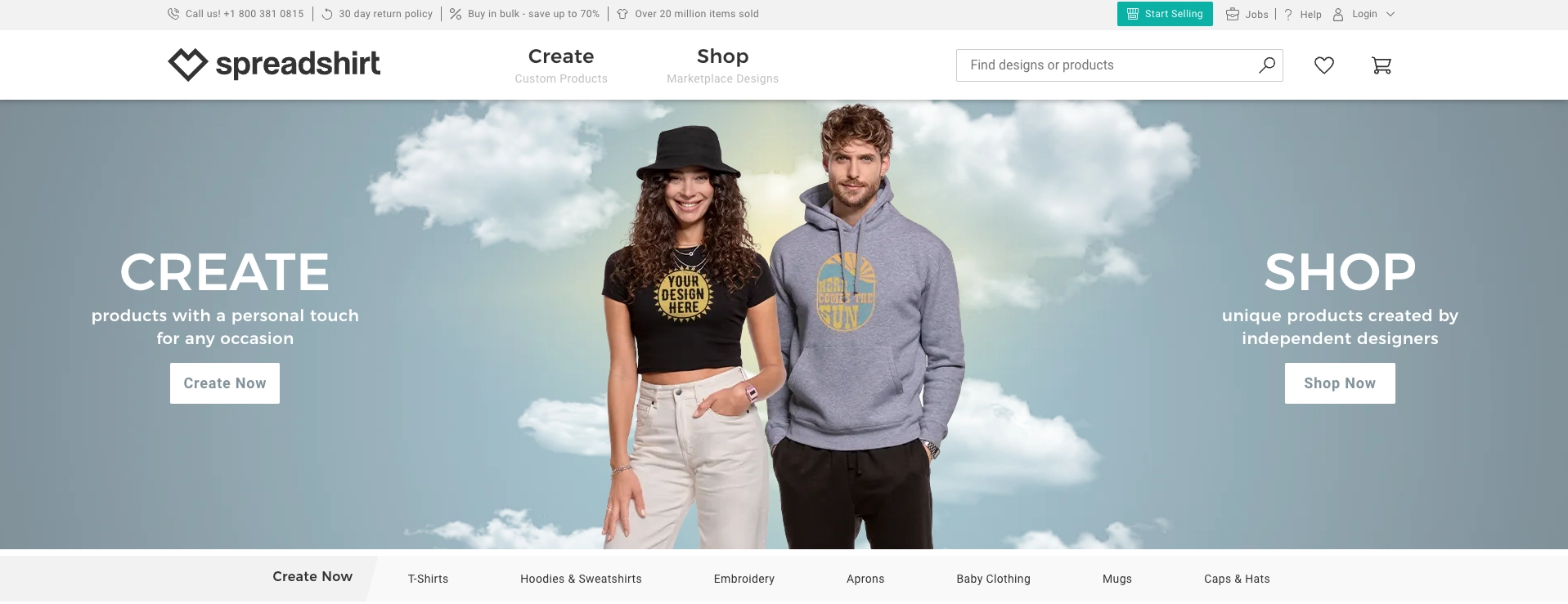 spreadshirt website image of spreadshirt website homepage