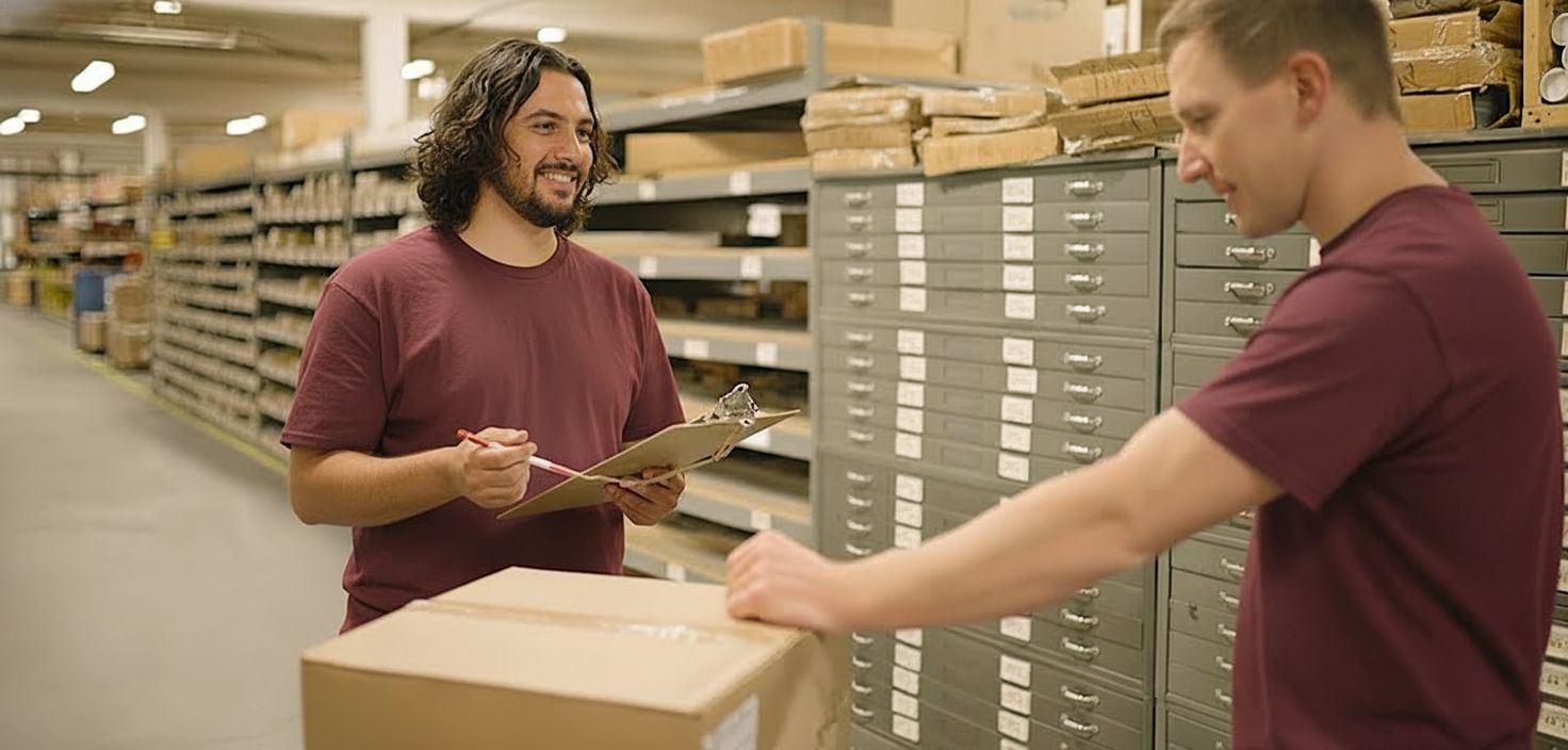 efs warehouse employee talking