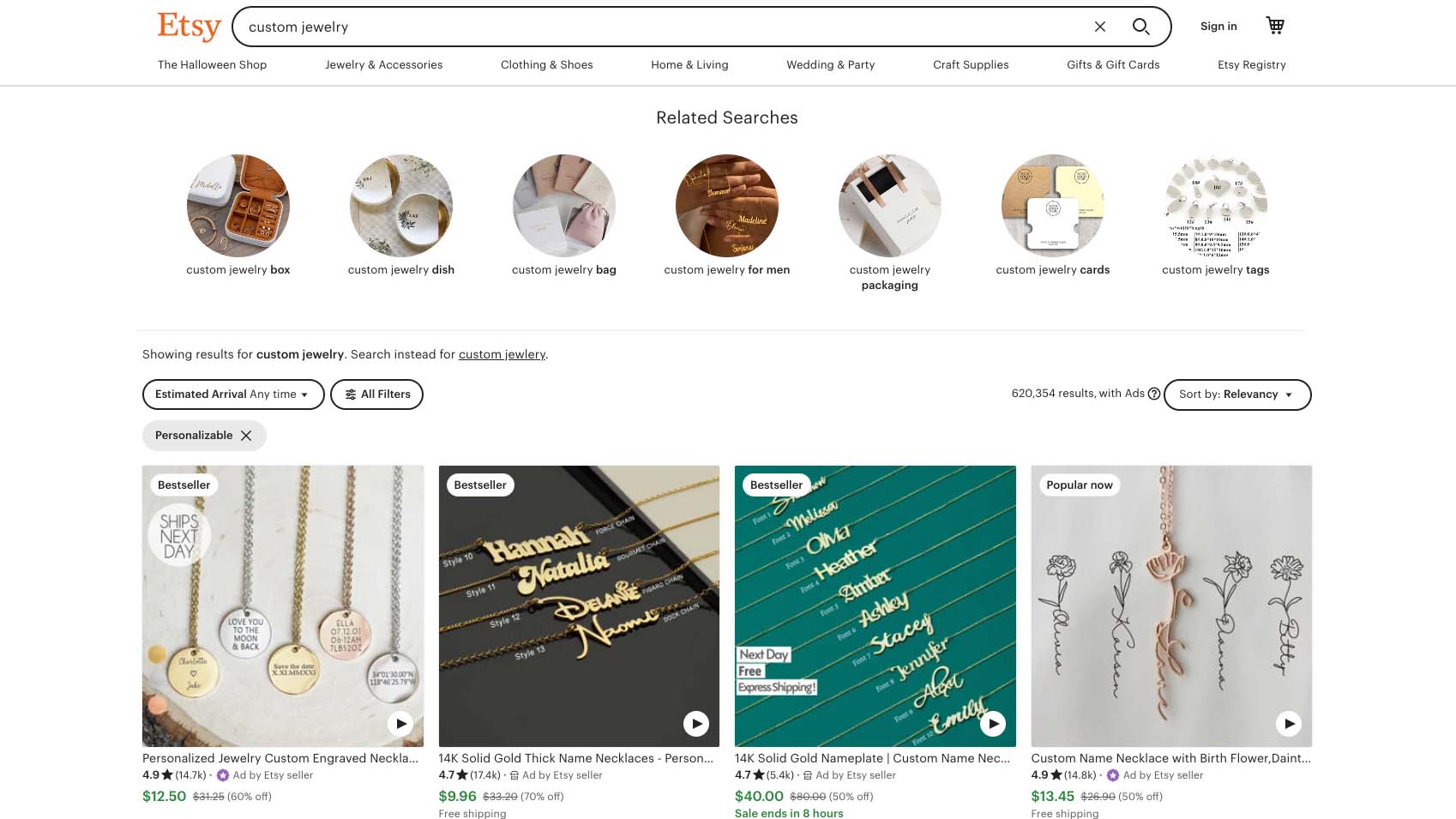 etsy serp page