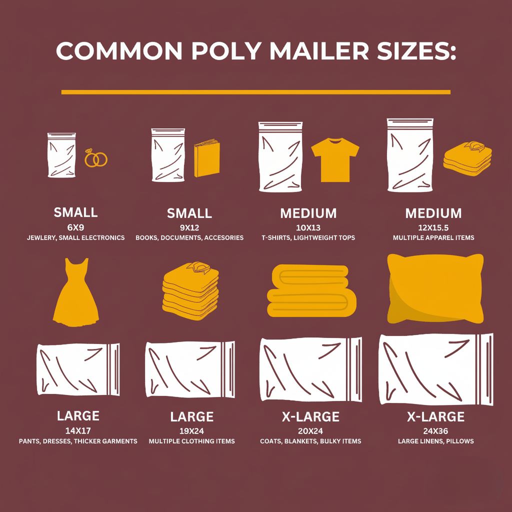 graphic of common poly mailer sizes