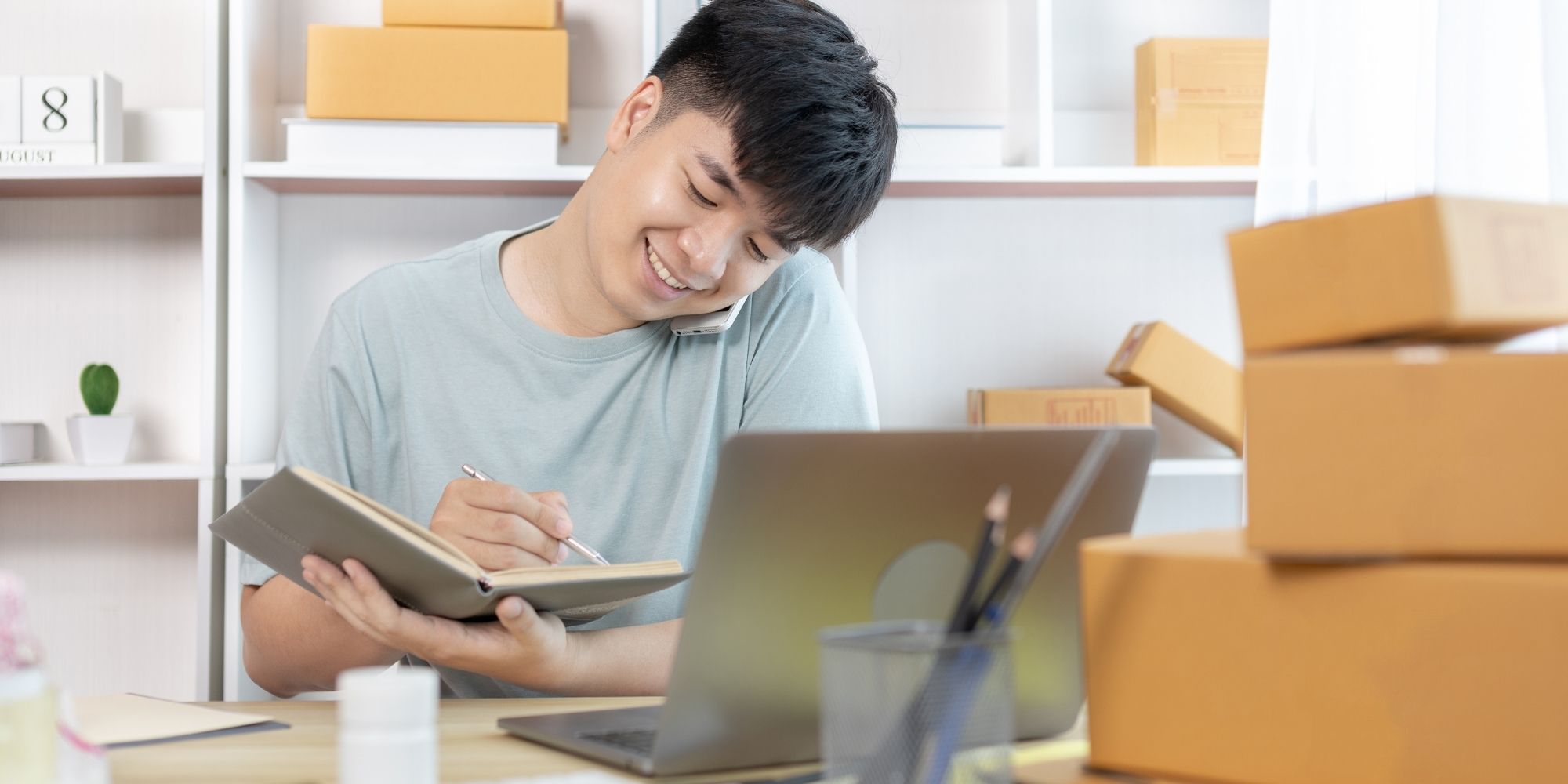 Warehouse worker picking items for e-commerce orders.