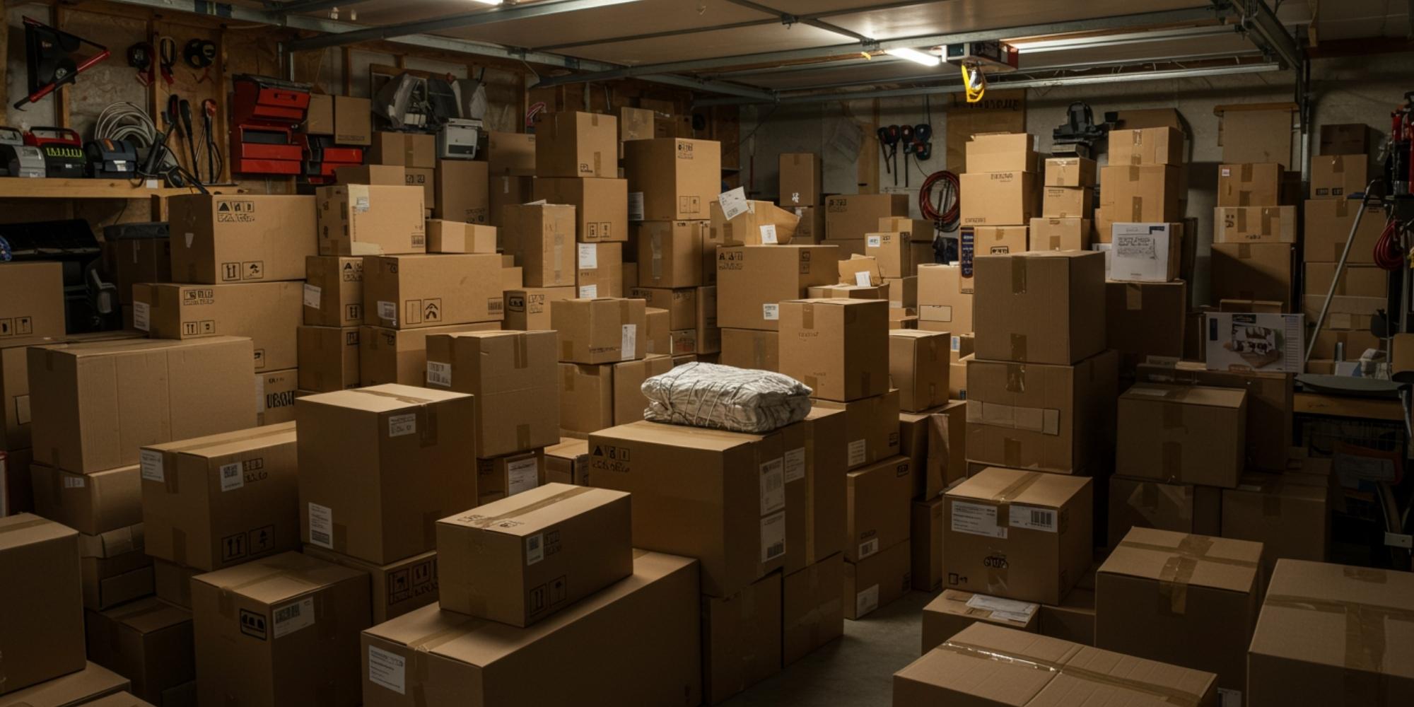 A fully stacked and secured pallet of boxes of books in a warehouse, showing proper shrink wrapping and strapping