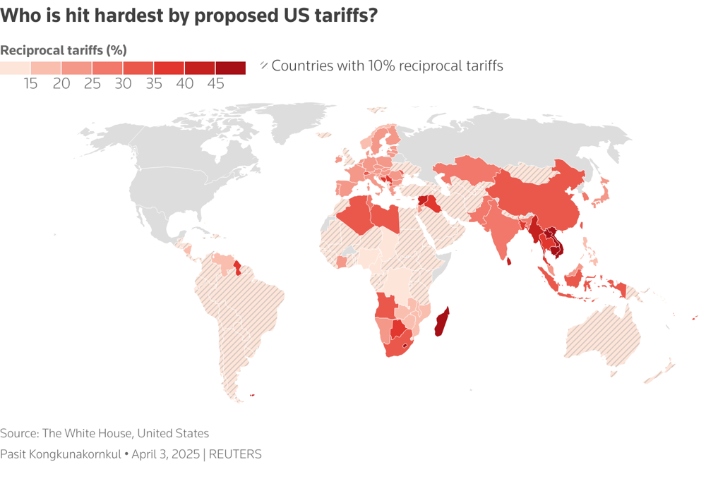 Note: This graphic now reflects figures from the Annex of the executive order, correcting discrepancies found in earlier White House communications.<br />
Source: The White House, United States