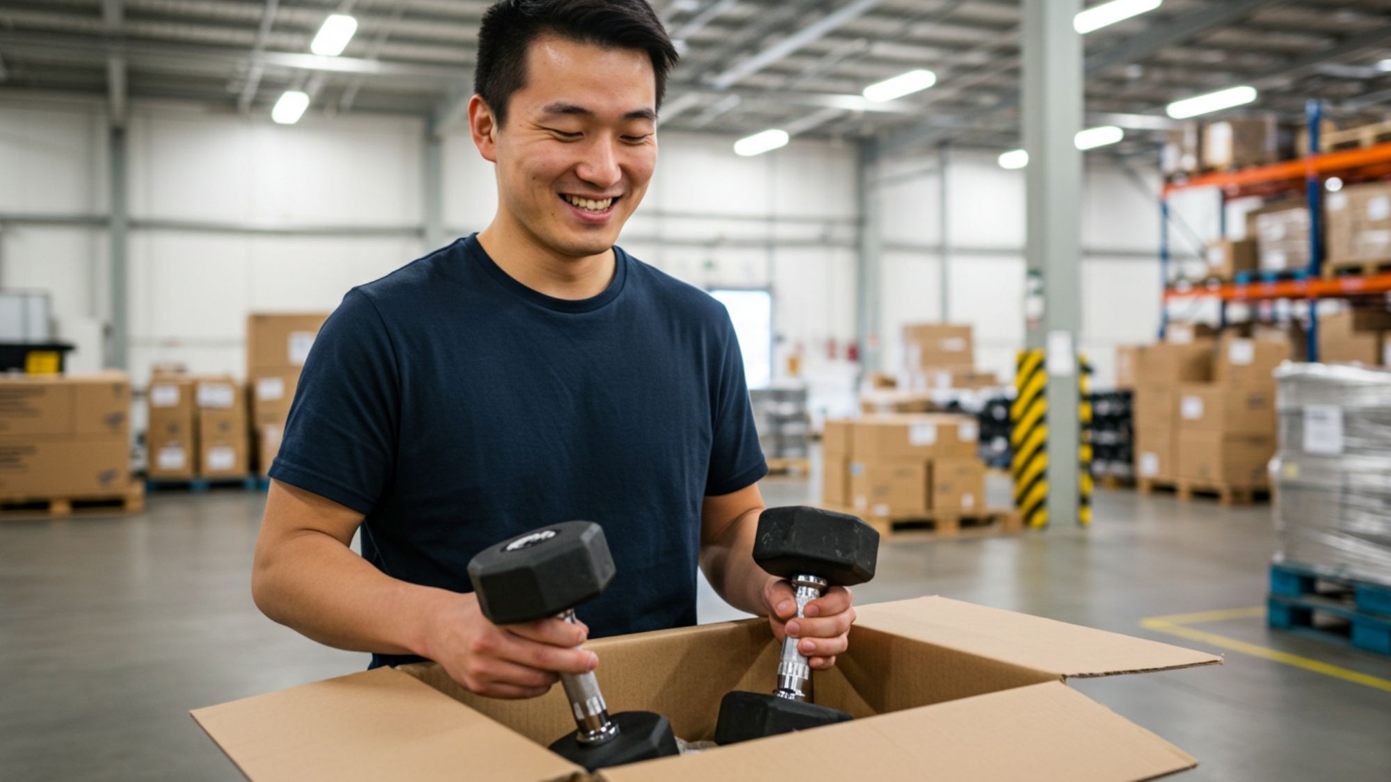 putting dumbbells in box